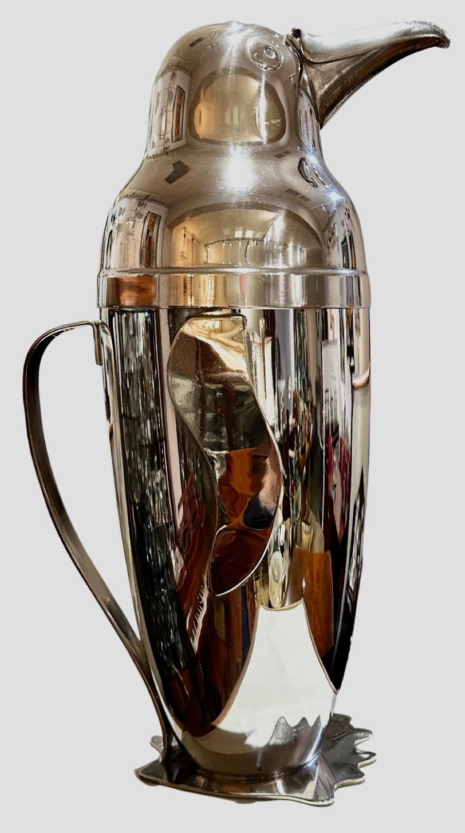 Art Deco Napier Silver-Plated Penguin Cocktail Shaker, 1936