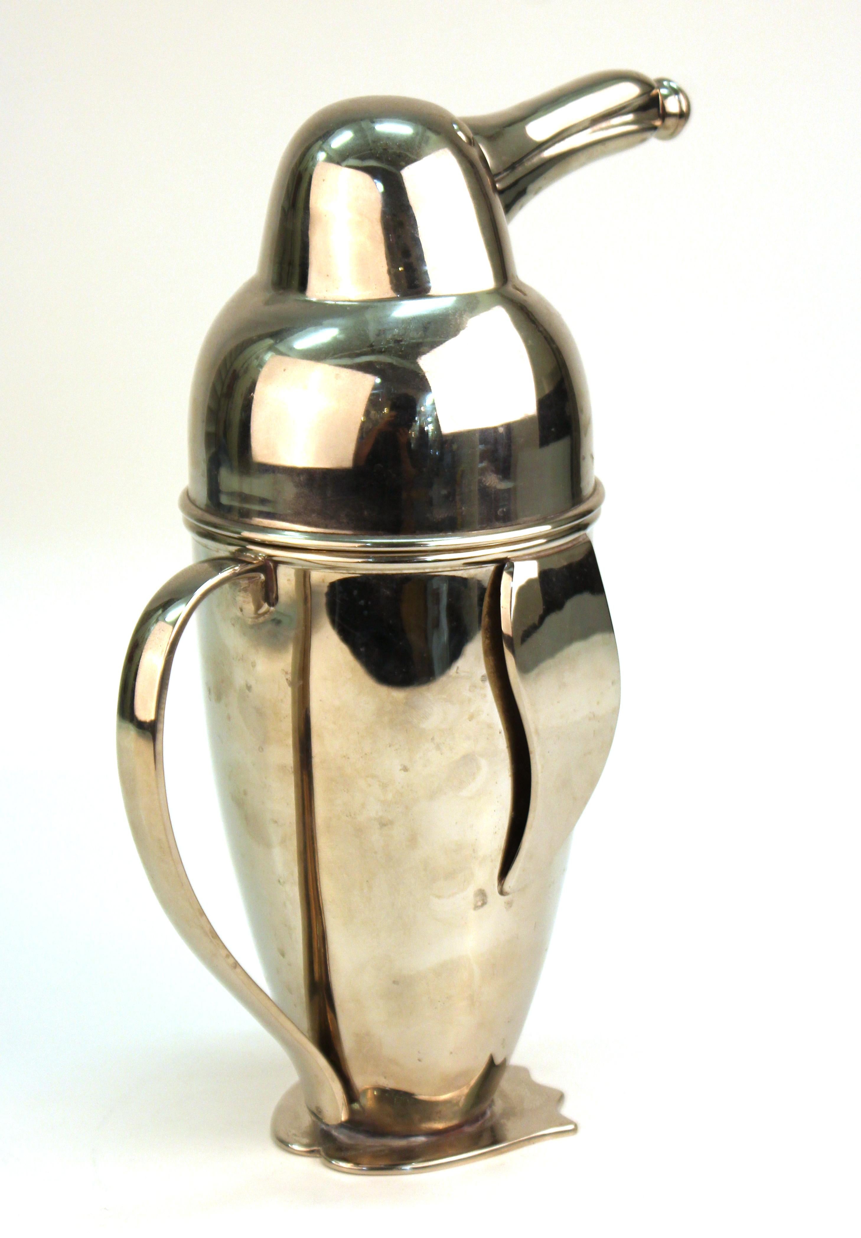 20th Century Napier Style Penguin Cocktail Shaker in Stainless Steel