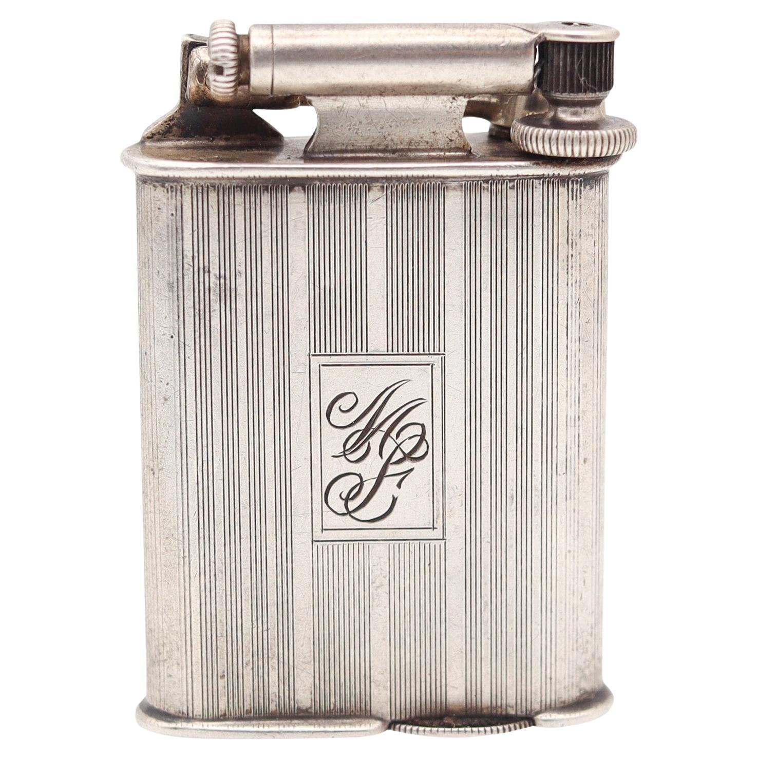 NAPIER Surefire 1928 Art Deco Asymmetric Pocket Petrol Lighter In .925 Sterling