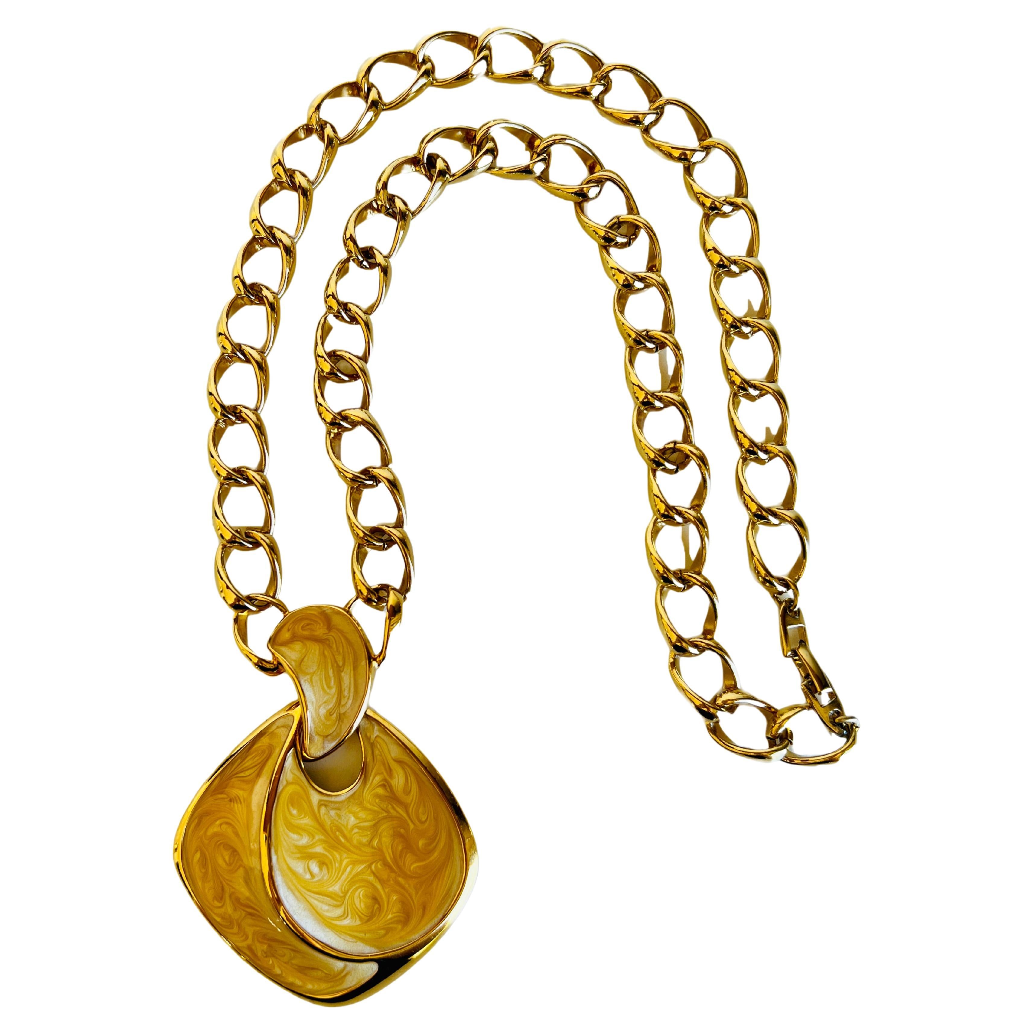 Napier Swirled Enamel Chunky Gold Chain Link Statement Necklace