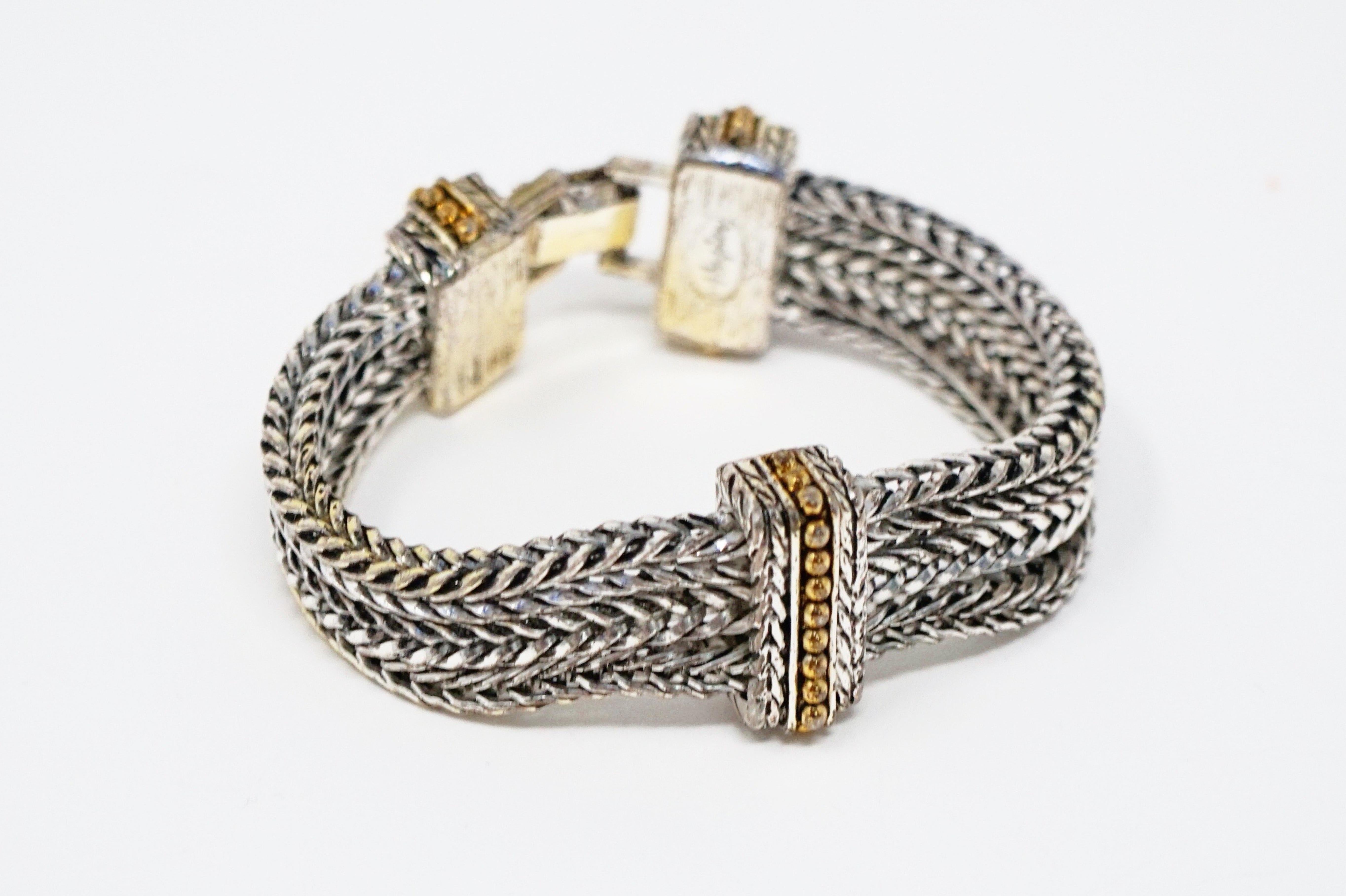 Napier Vintage Chunky Silver Braided Multi Chain Statement Bracelet, Signed 8