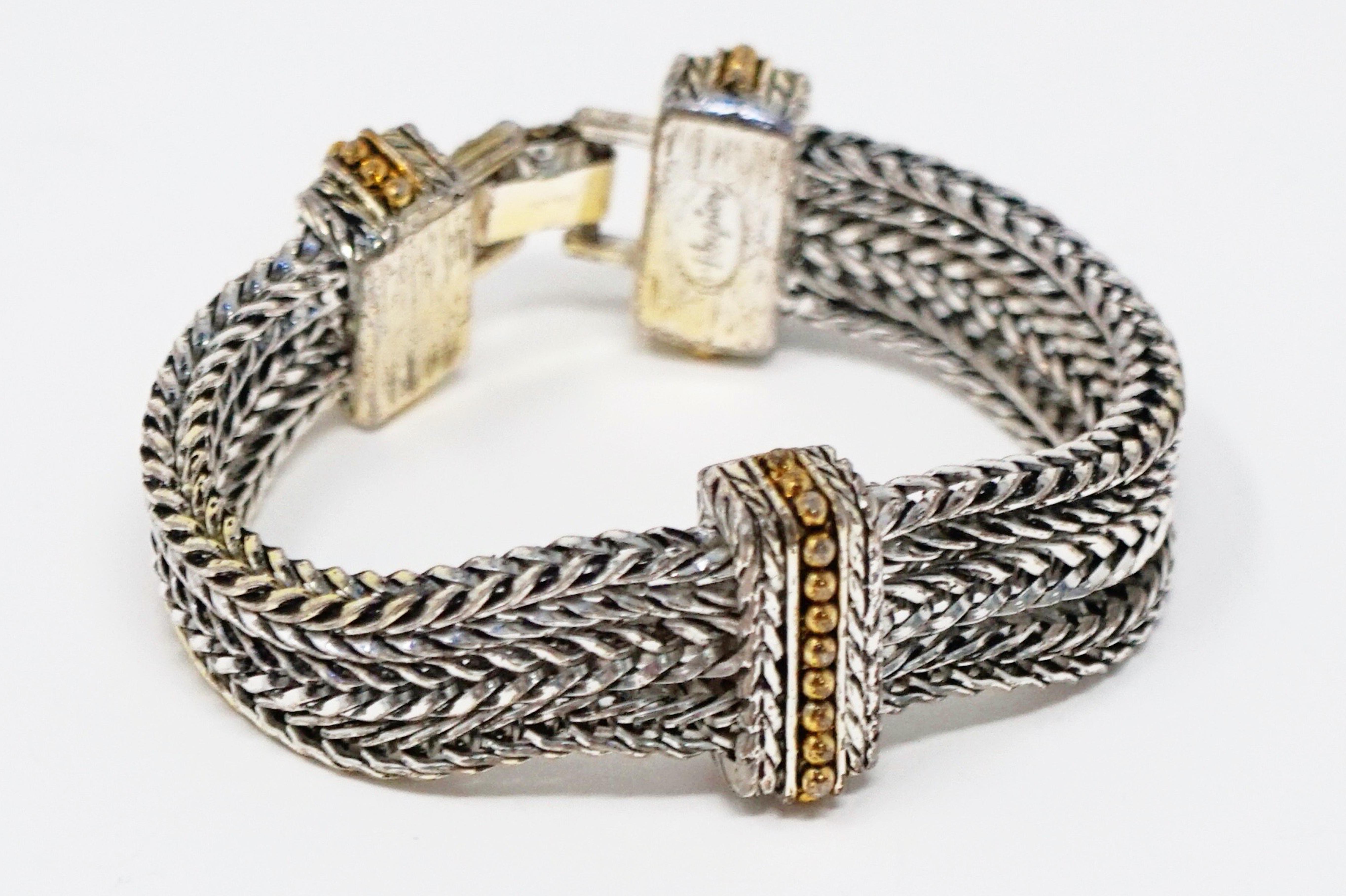 Napier Vintage Chunky Silver Braided Multi Chain Statement Bracelet, Signed 9