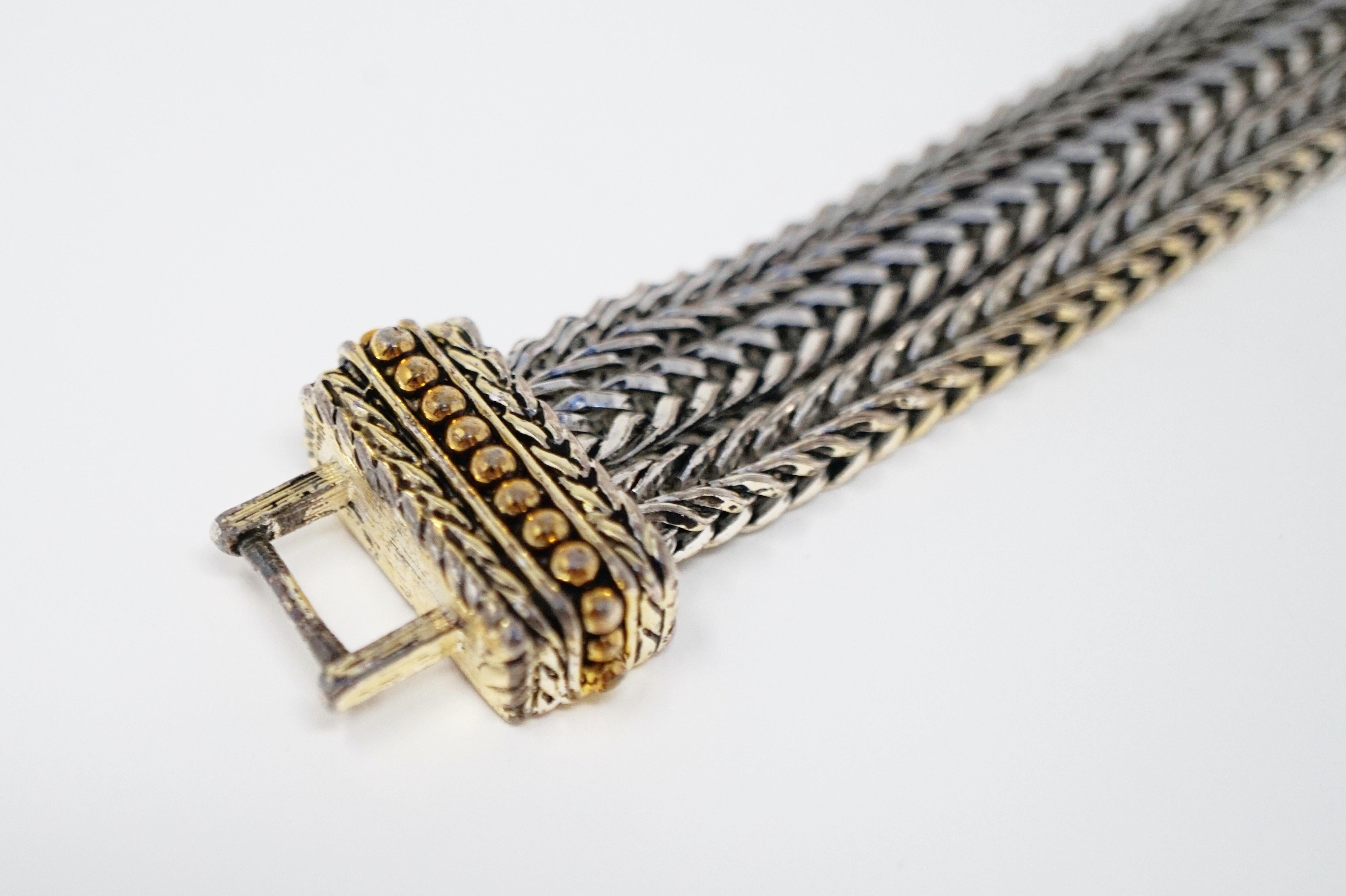 Modern Napier Vintage Chunky Silver Braided Multi Chain Statement Bracelet, Signed
