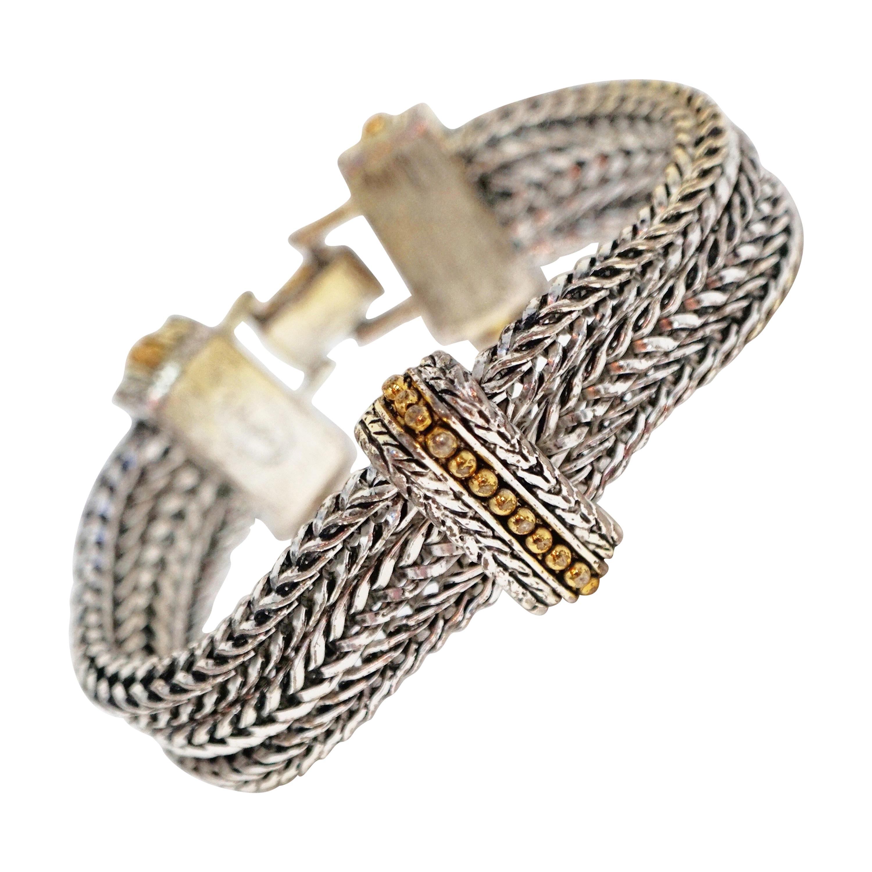 Napier Vintage Chunky Silver Braided Multi Chain Statement Bracelet, Signed