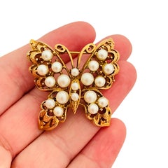 Spilla vintage NAPIER con perle e farfalla in tonalità oro
