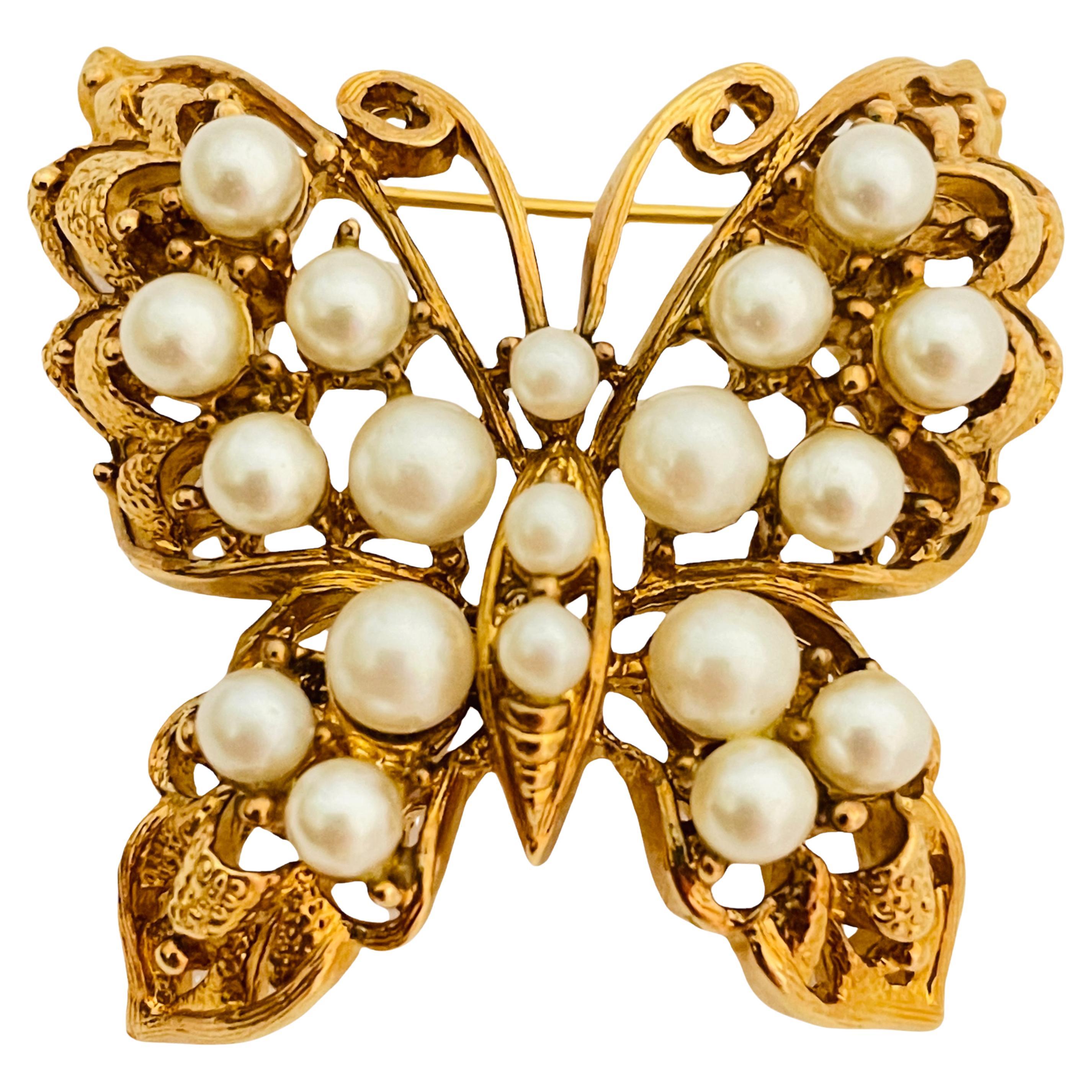 NAPIER broche vintage perles ton or papillon designer