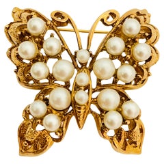 NAPIER vintage gold tone pearls butterfly designer brooch