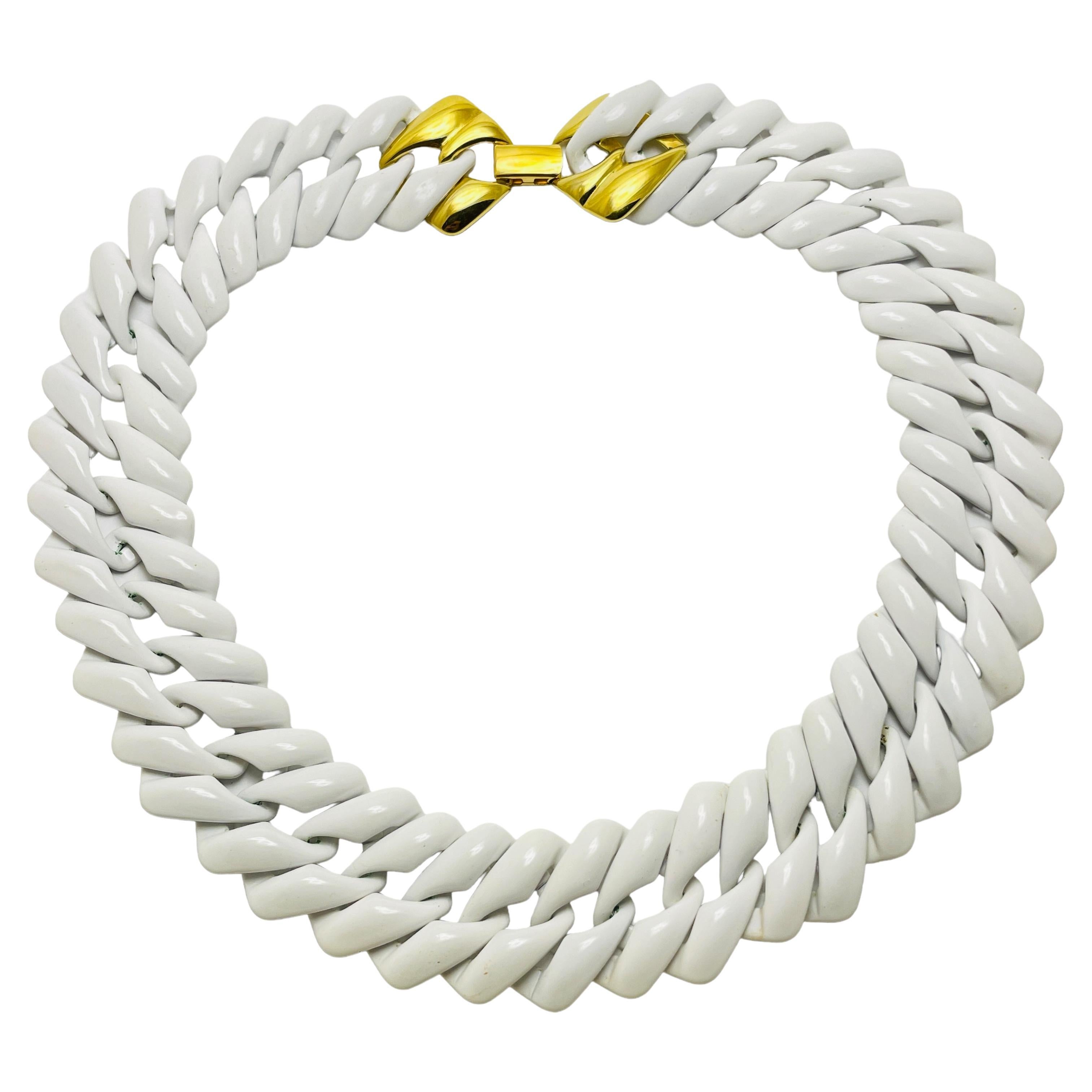 NAPIER vintage gold white enamel link chain designer runway necklace For Sale