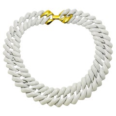 NAPIER Retro gold white enamel link chain designer runway necklace
