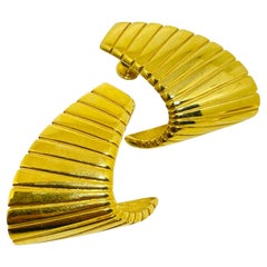 NAPIER vintage signed gold tone modernist geometric designer clip on earrings