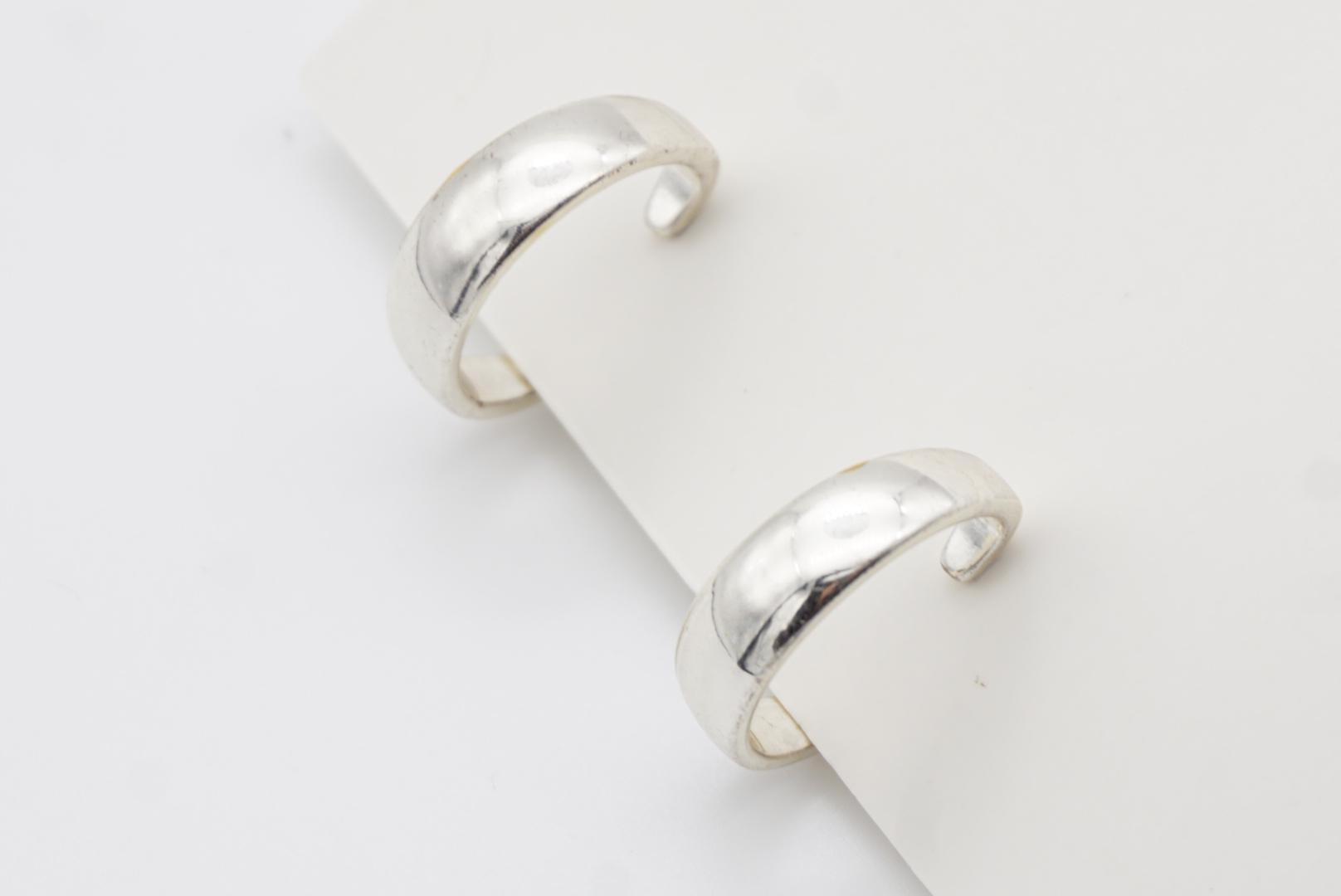 Napier Vintage Small Circle Round Hoop Huggie Modernist Silver Clip On Earrings 5