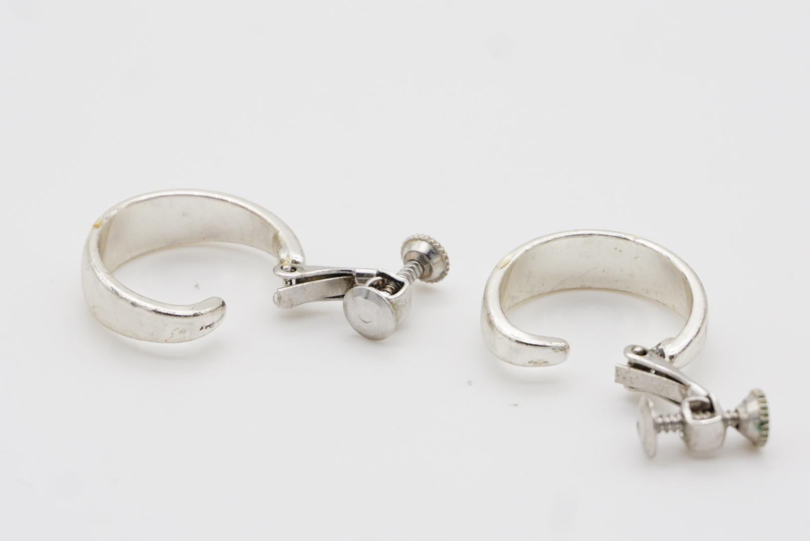 Napier Vintage Small Circle Round Hoop Huggie Modernist Silver Clip On Earrings 7