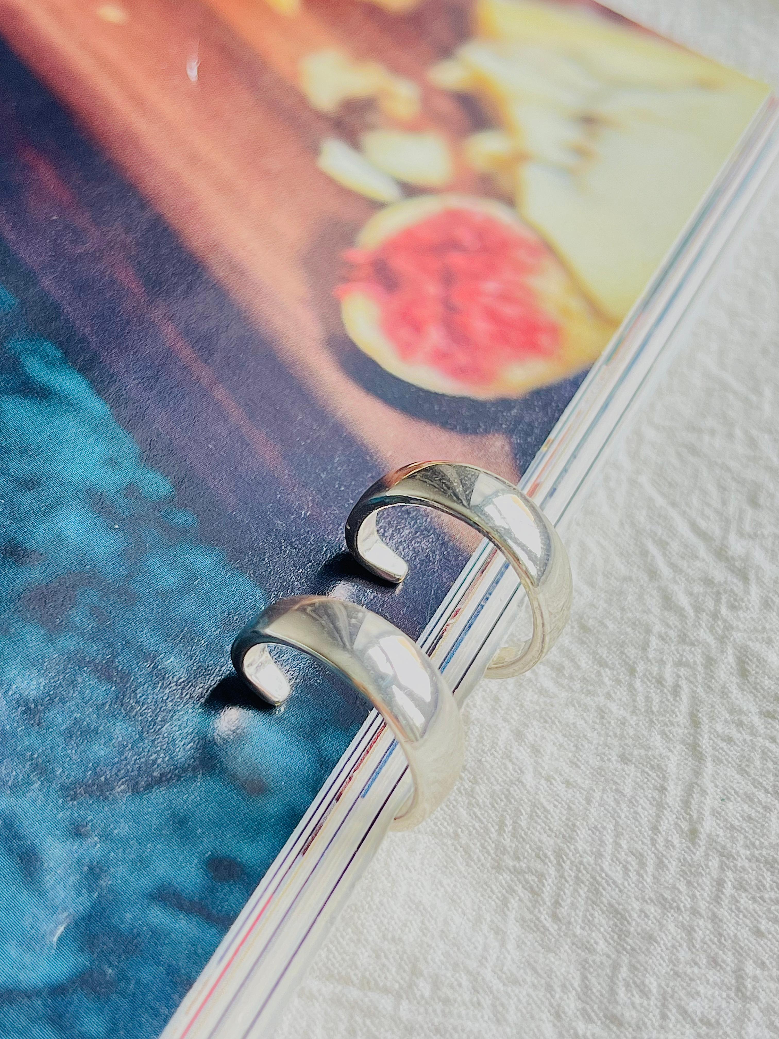 Art Deco Napier Vintage Small Circle Round Hoop Huggie Modernist Silver Clip On Earrings