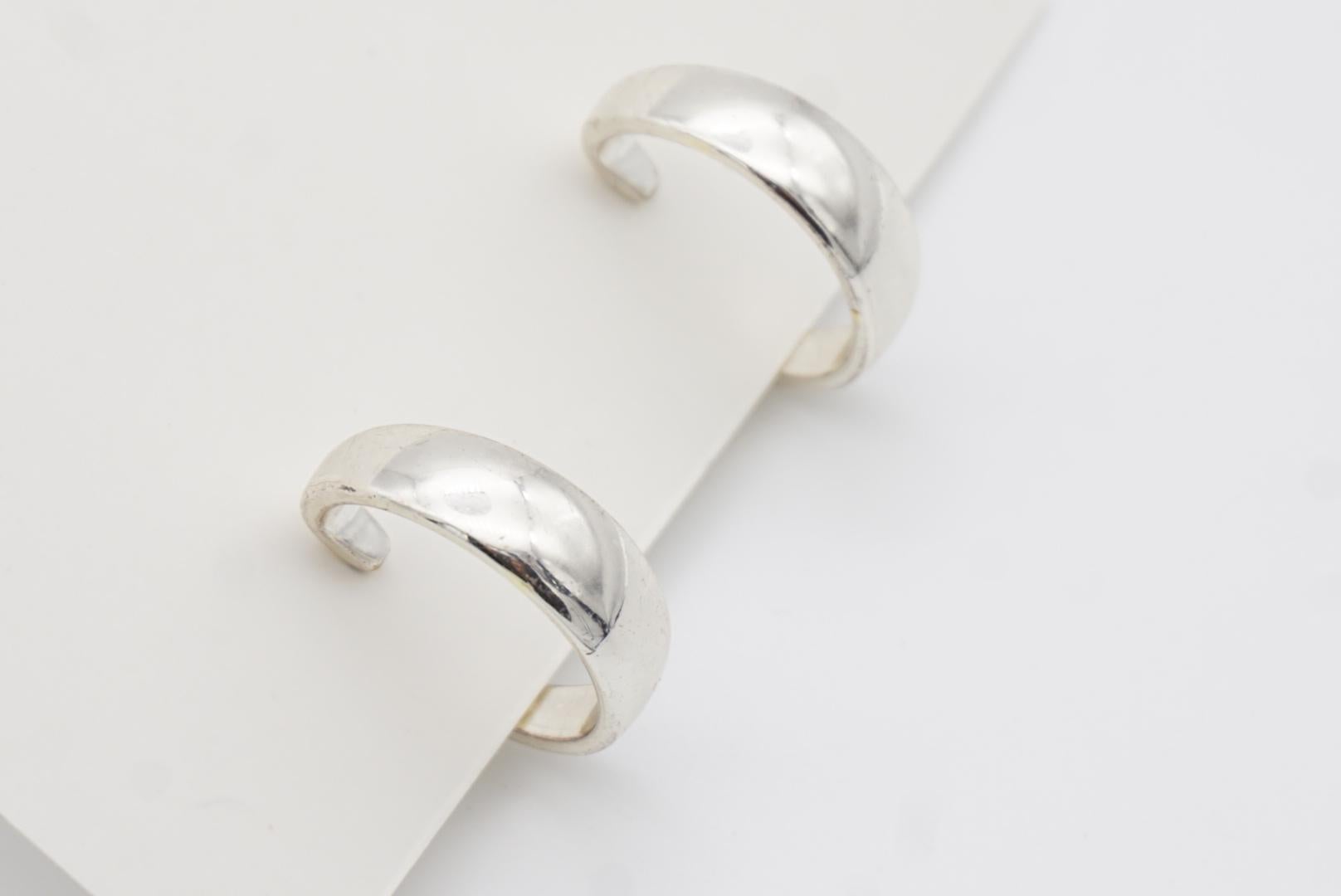 Napier Vintage Small Circle Round Hoop Huggie Modernist Silver Clip On Earrings 4