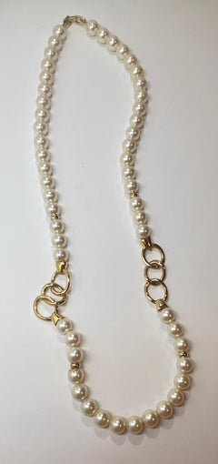 Napier Wonderfully Elegant Pearl with Polished Gold Hardware Chain-Link Necklace
