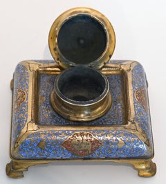 NAP. III Inkwell Sign, Tahan a Paris Enamel Blue and Red Elephant, Dragon, Horse