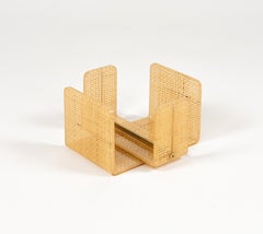 Napkin Holder in Lucite, Wicker and Brass Christian Dior Style, Italy 1970s