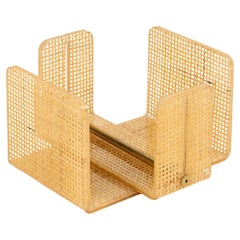 Napkin Holder in Lucite, Wicker and Brass Christian Dior Style, Italy 1970s