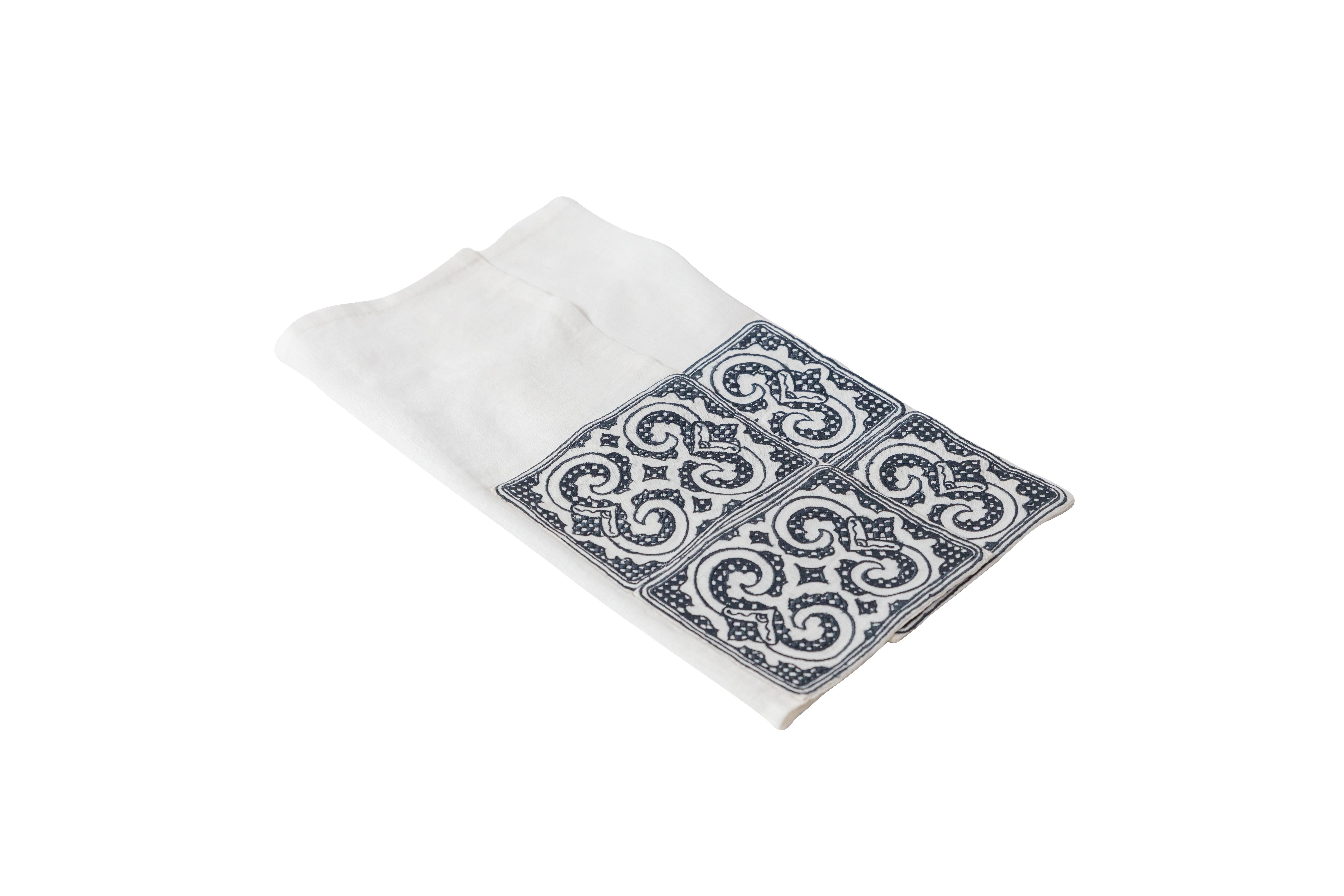 Contemporary Hand embroidered linen napkins from the SoShiro Ainu collection For Sale