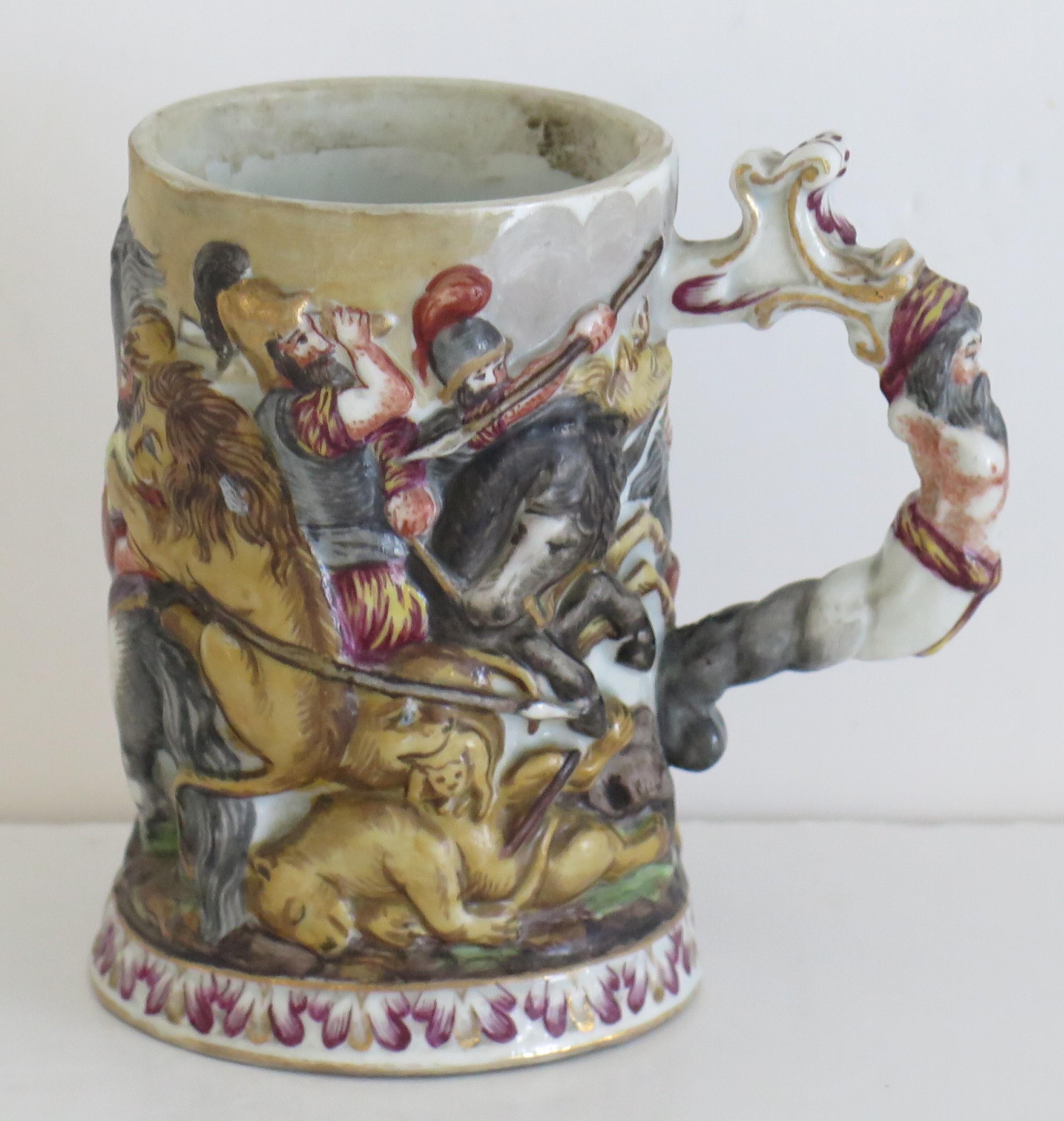 Classical Roman Naples Capodimonte Porcelain Lidded Tankard,  Italian Early 19th Century For Sale