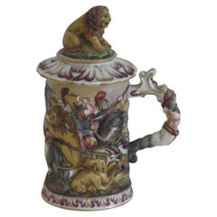 Naples Capodimonte Porcelain Lidded Tankard,  Italian Early 19th Century