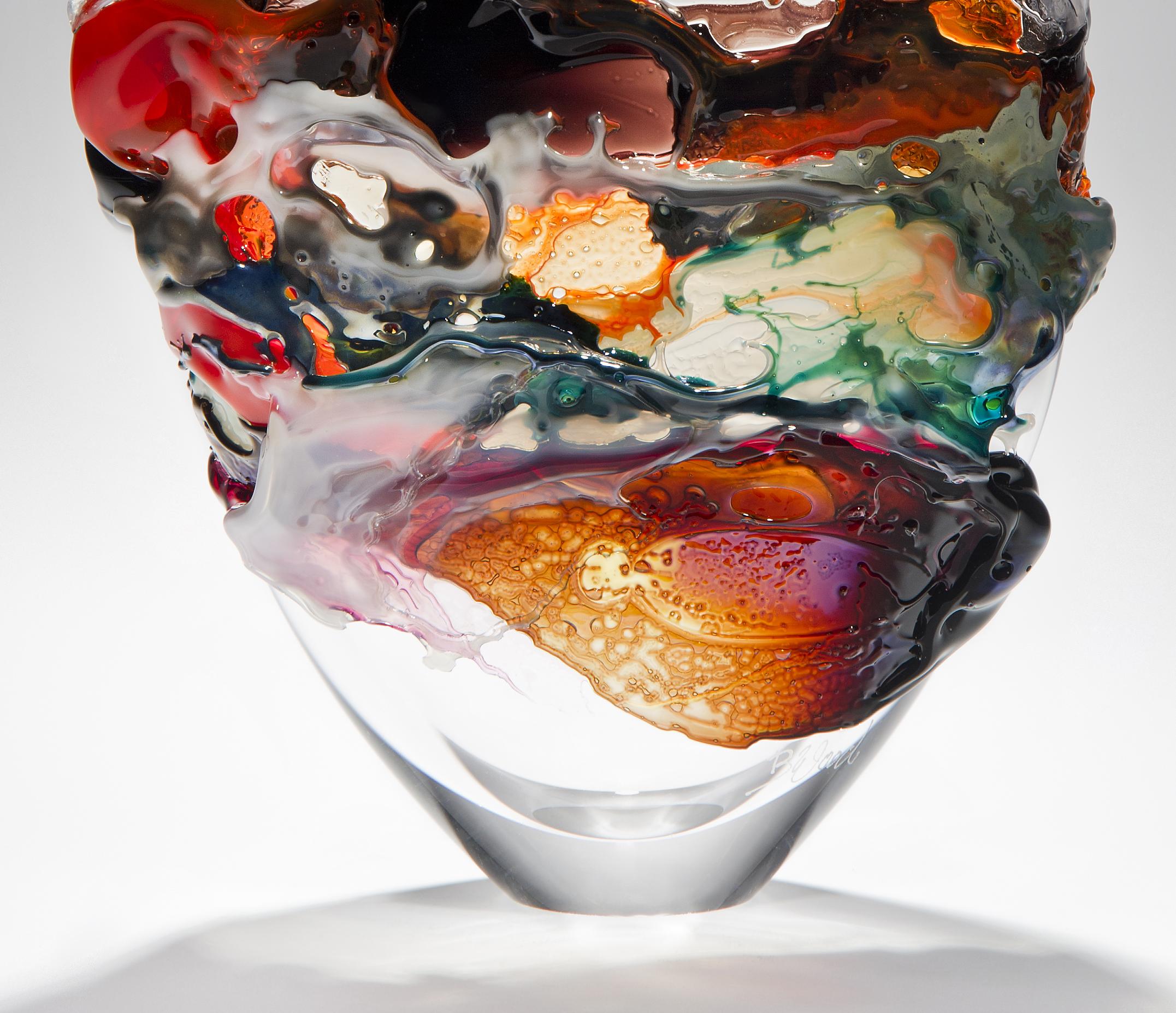 British Naples II, a Unique Orange, Brown and Mixed Colored Glass Vase by Bethany Wood