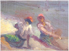 Naples Scene, Erupting Mount Vesuvius with Sun Bathers