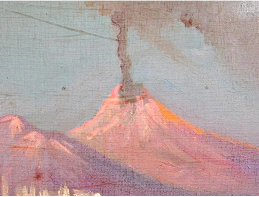 Scena di Napoli, il Vesuvio in eruzione con bagnanti al sole In condizioni discrete in vendita a Dallas, TX