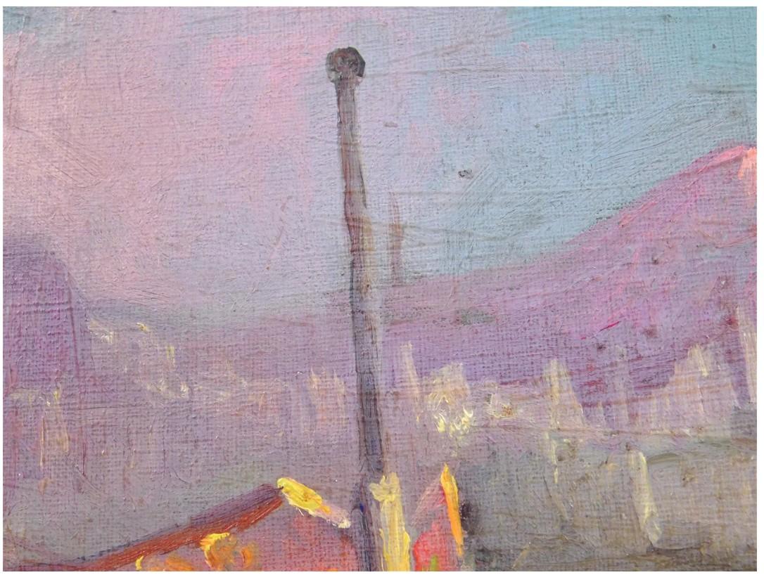 Pittura Scena di Napoli, il Vesuvio in eruzione con bagnanti al sole in vendita