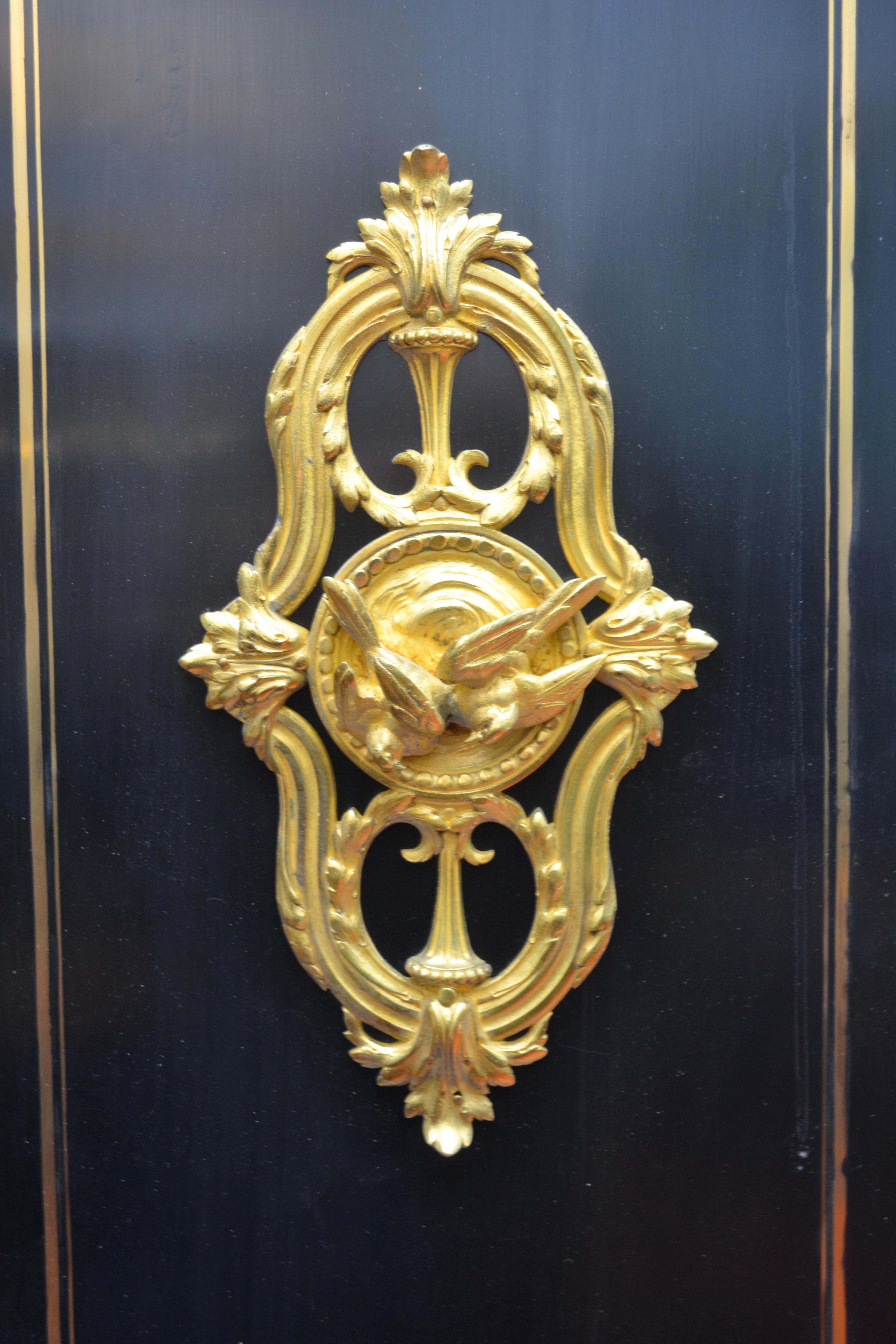 Napoiean III Brass Inlaid Gilt Bronze Mounted Ebonized Wood Cabinet 9