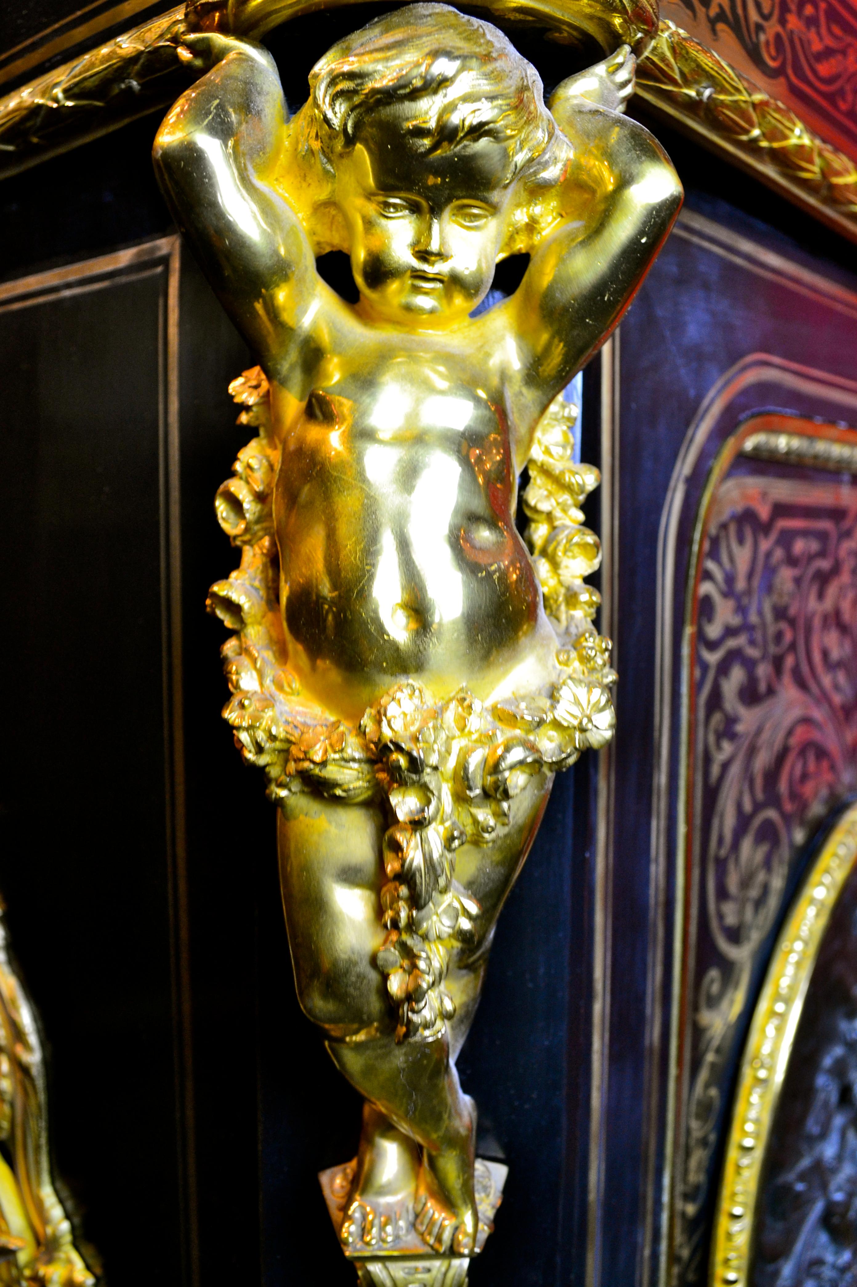 Napoiean III Brass Inlaid Gilt Bronze Mounted Ebonized Wood Cabinet 3