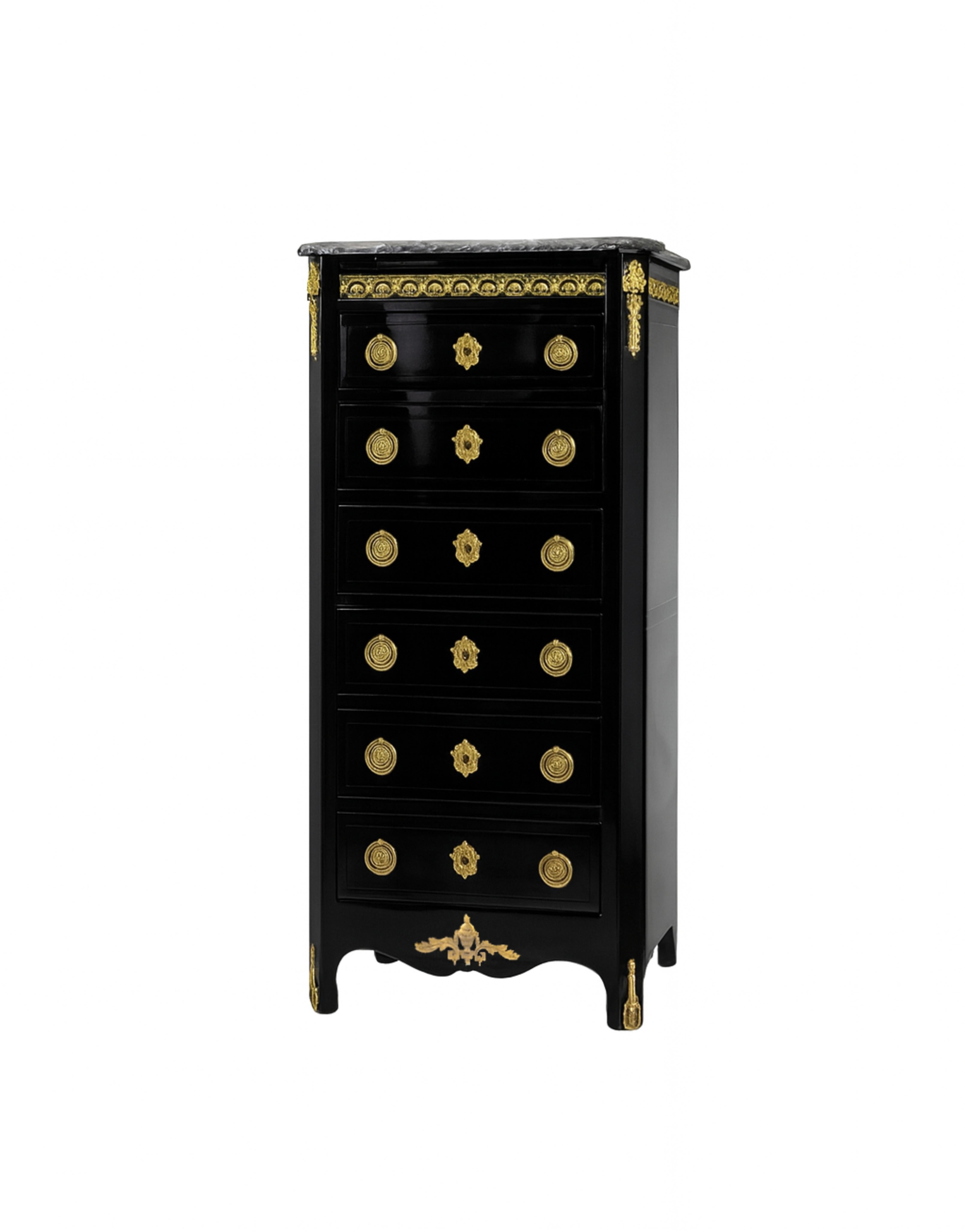 Francese Commodo a cassettoniera in marmo laccato nero Napoleone III, XIX secolo in vendita