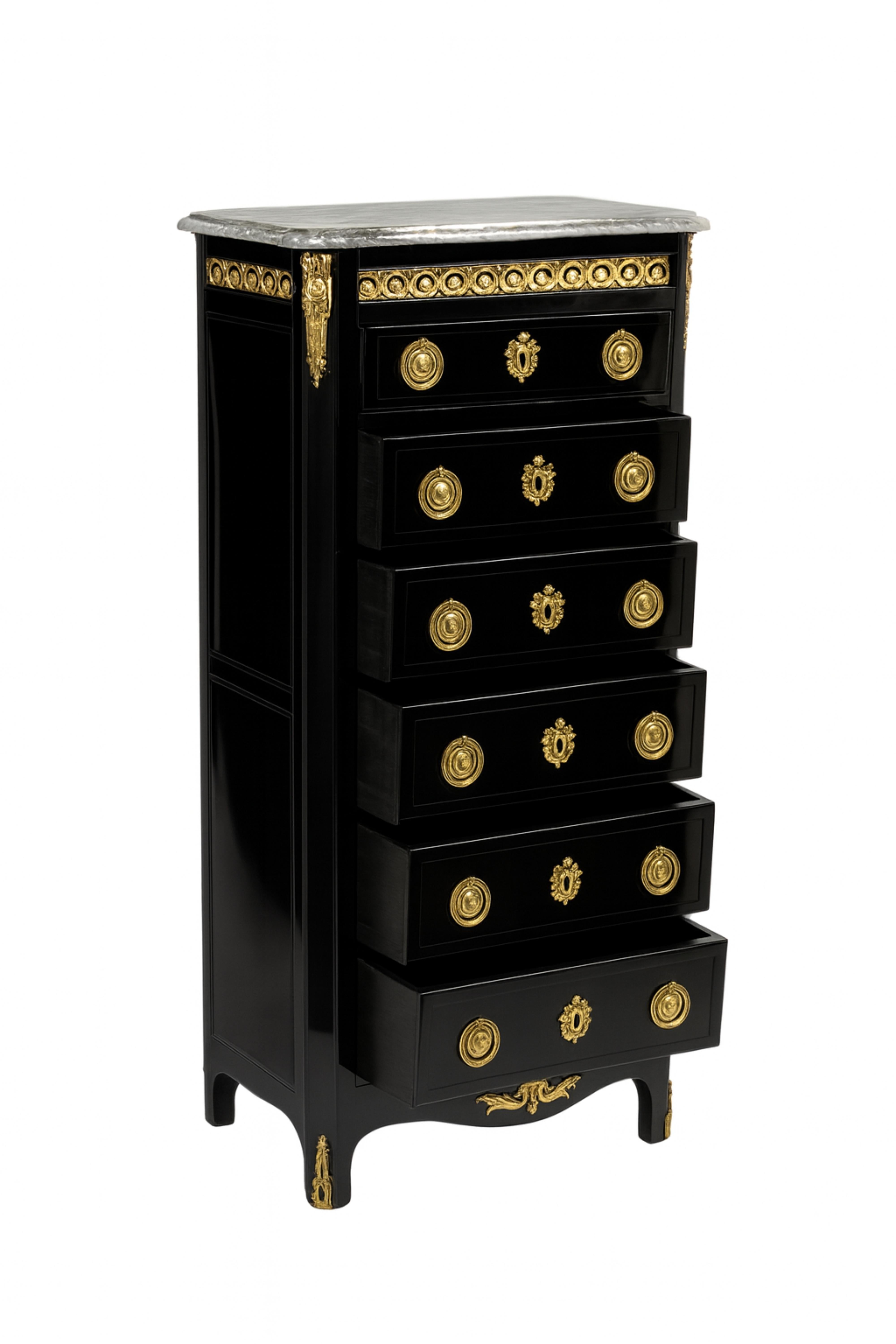 Commodo a cassettoniera in marmo laccato nero Napoleone III, XIX secolo In condizioni buone in vendita a Lisbon, PT