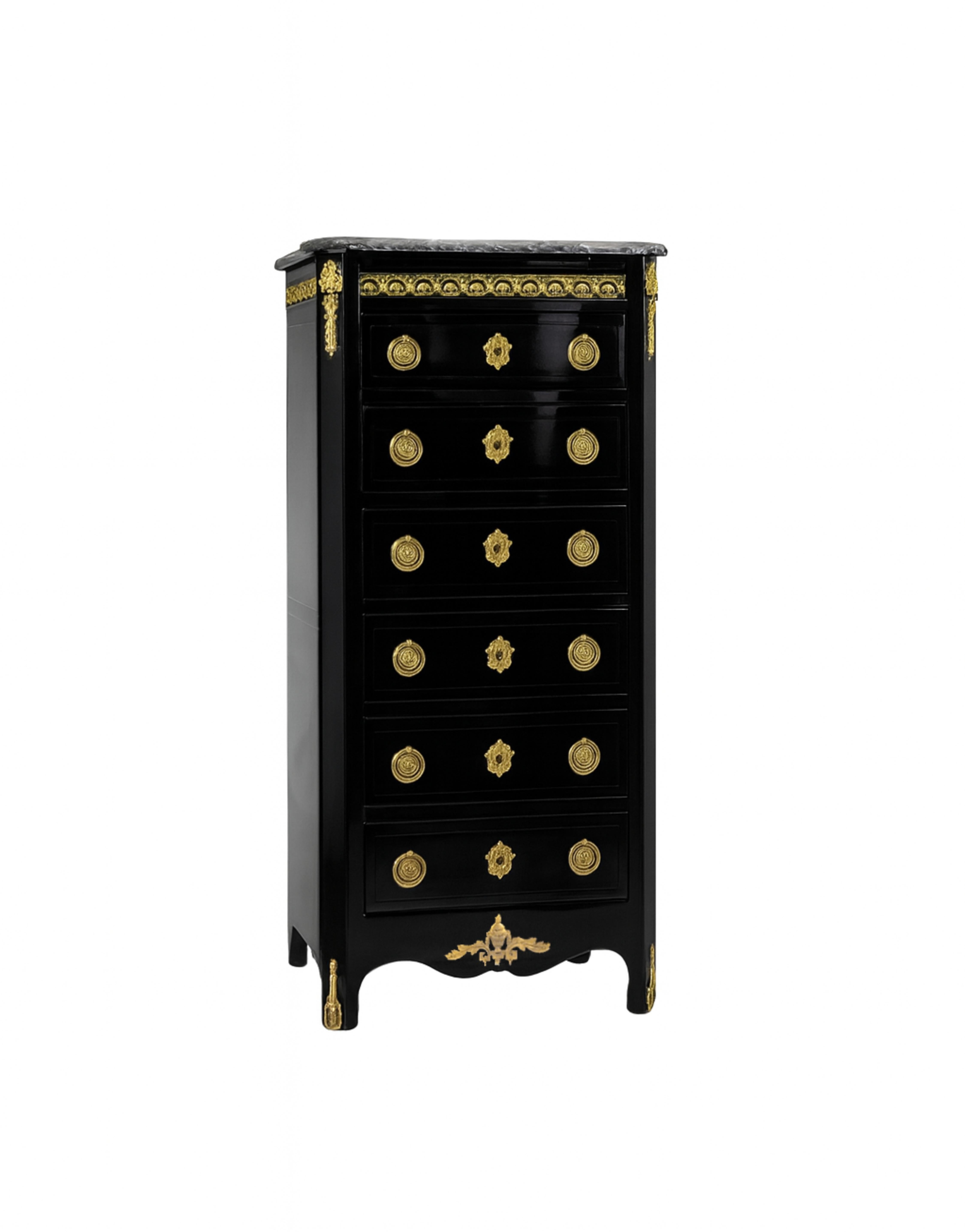 Ottone Commodo a cassettoniera in marmo laccato nero Napoleone III, XIX secolo in vendita