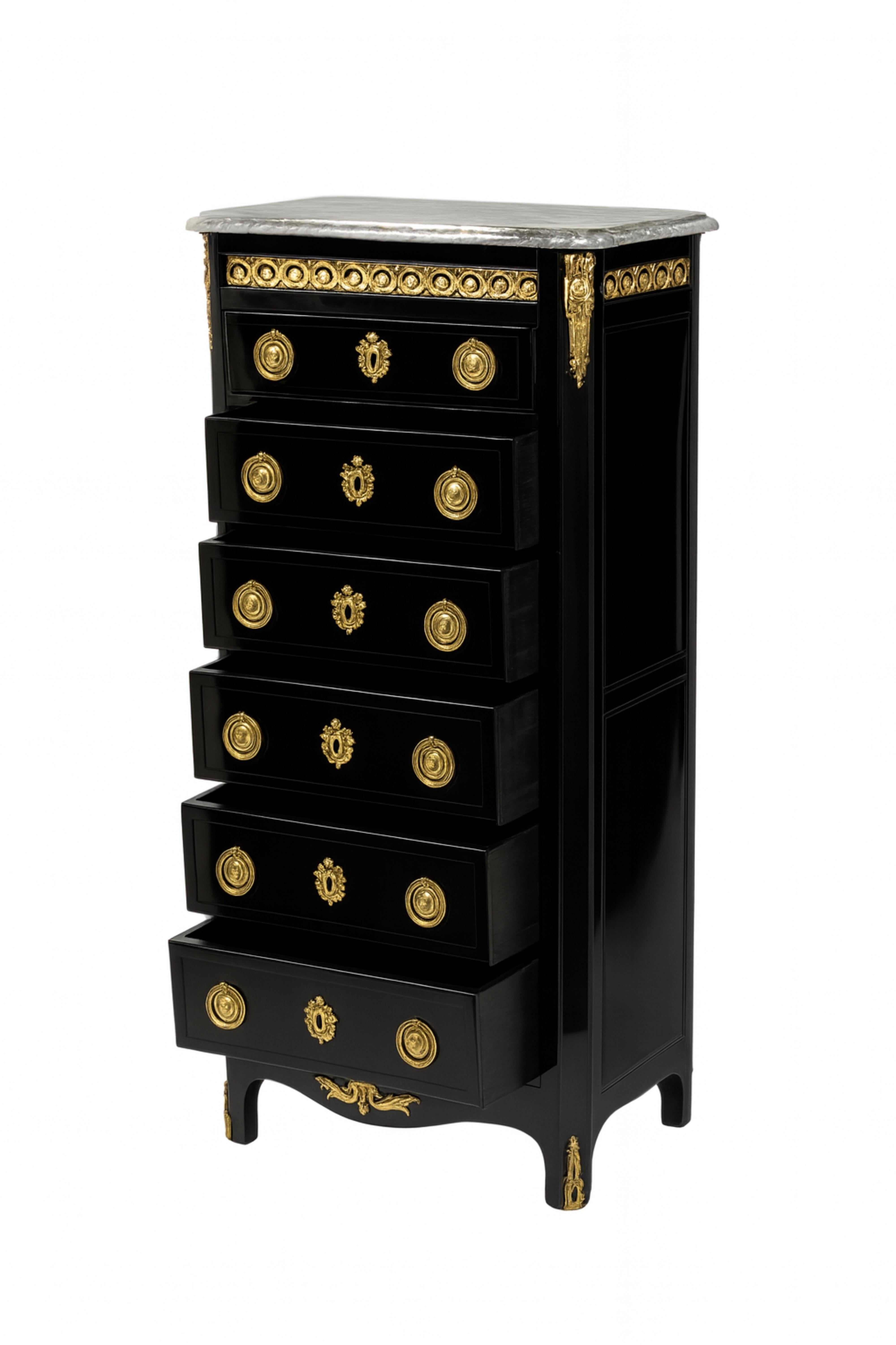 Commodo a cassettoniera in marmo laccato nero Napoleone III, XIX secolo in vendita 1