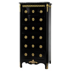 Napolean III Black Laquer Marble Chiffonier Commode, 19th Century