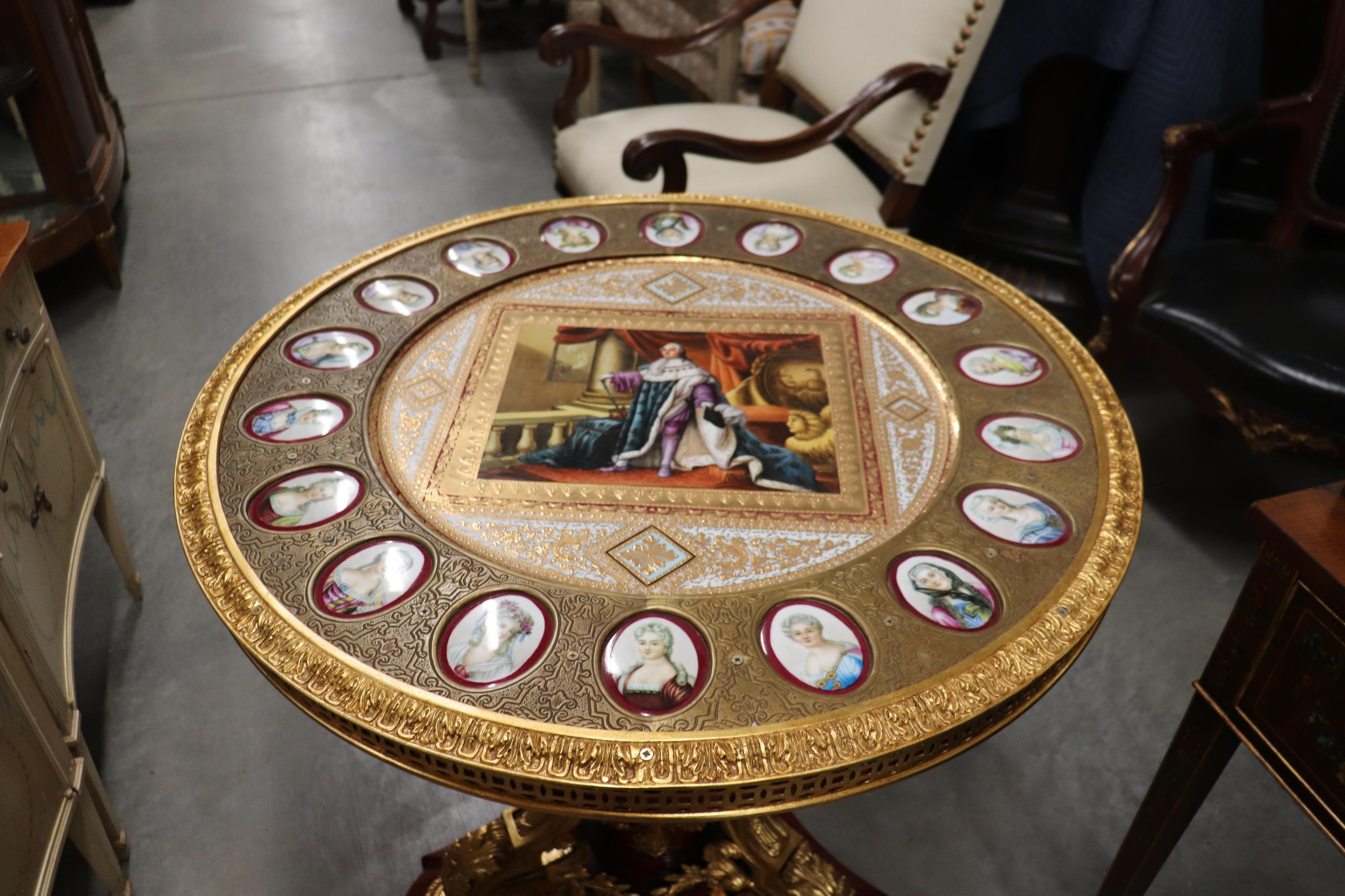 European Napolean III Bronze Ormolu Mounted Center Table Sevres Style Porcelain Plaques