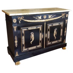 Antique Napolean III Ebonised Commode Cabinet