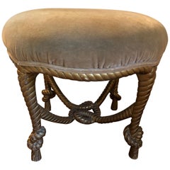 Napoleon III French Giltwood Rope Twisted Stool or Pouf, Mohair Upholstery