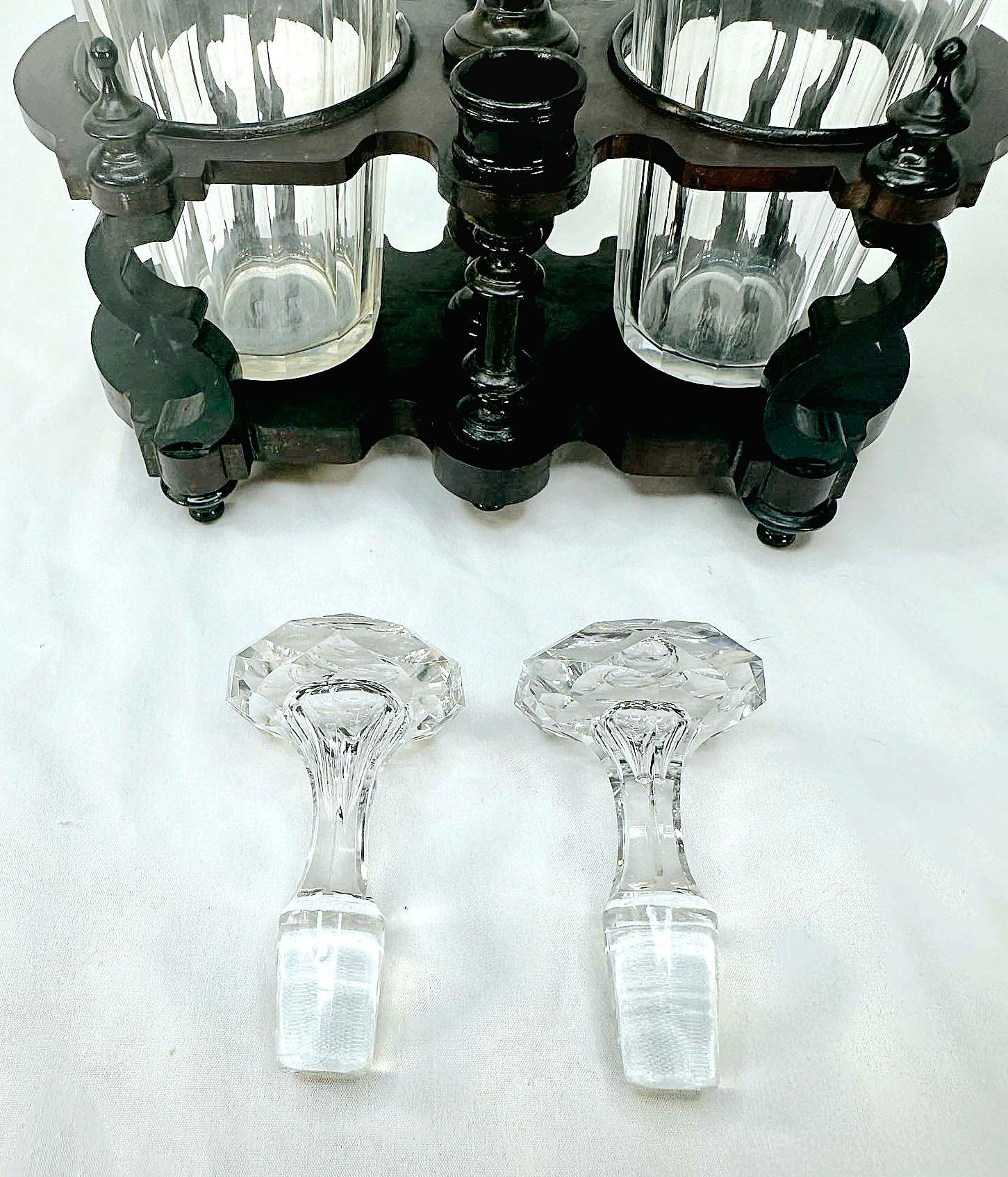 Crystal Napolean III French Turned Wood Ebonized Vinaigrier For Sale