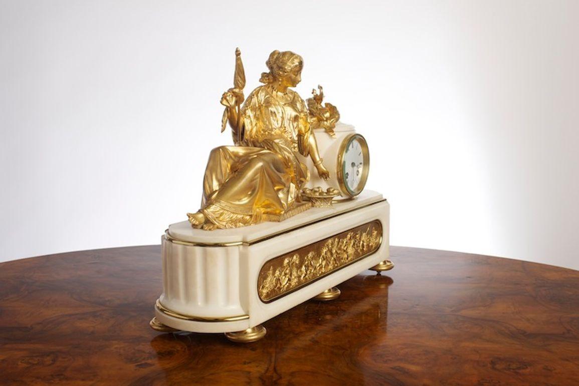Napoleon III Napolean iii French White Marble and Ormolu Mantel Clock For Sale