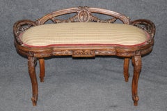 Napoleanic French Carved Walnut Louis XV Style Window Boudoir Bench Circa 1920