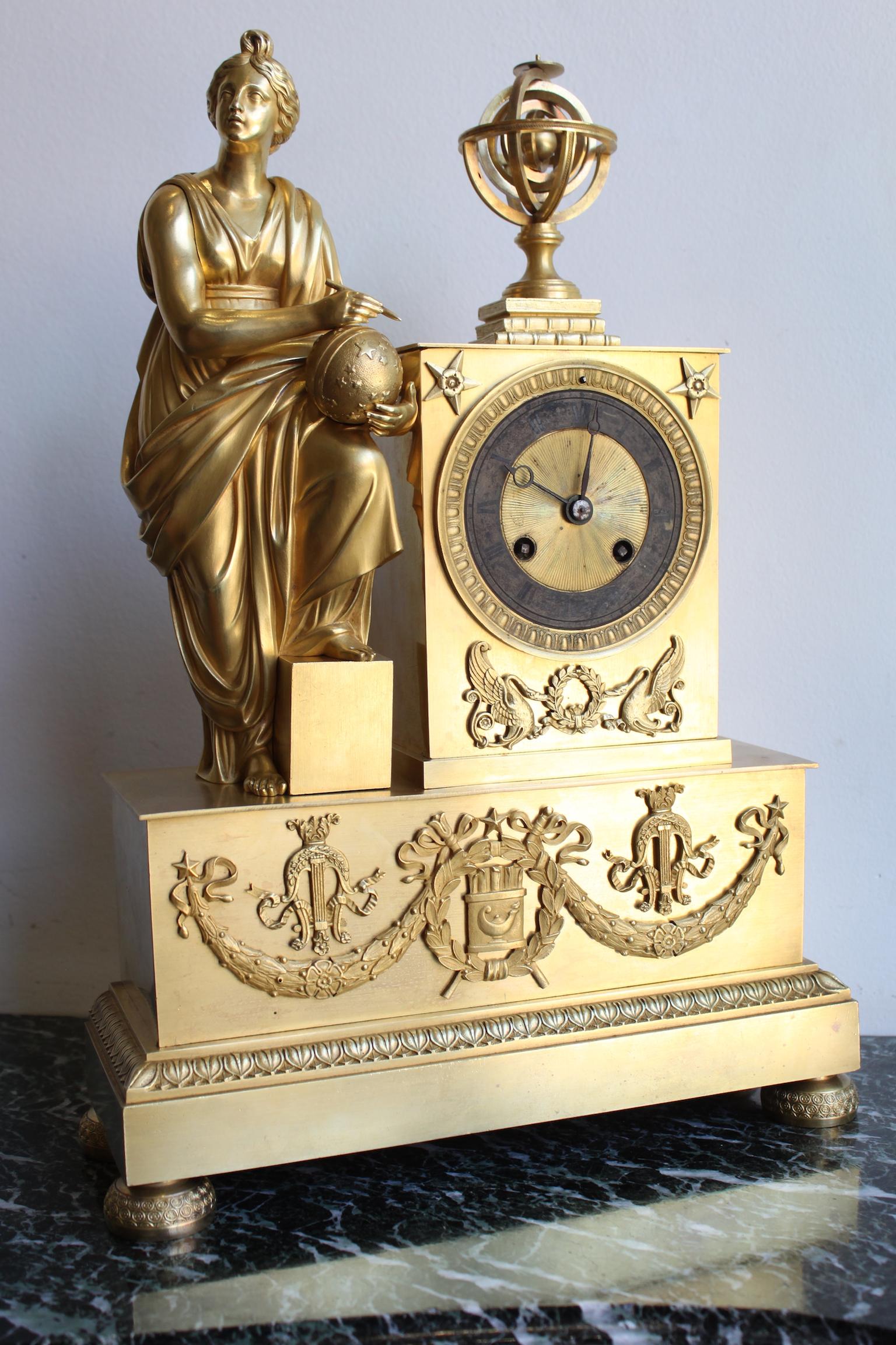 European Napoleon 3 Astronomy Bronze Clock