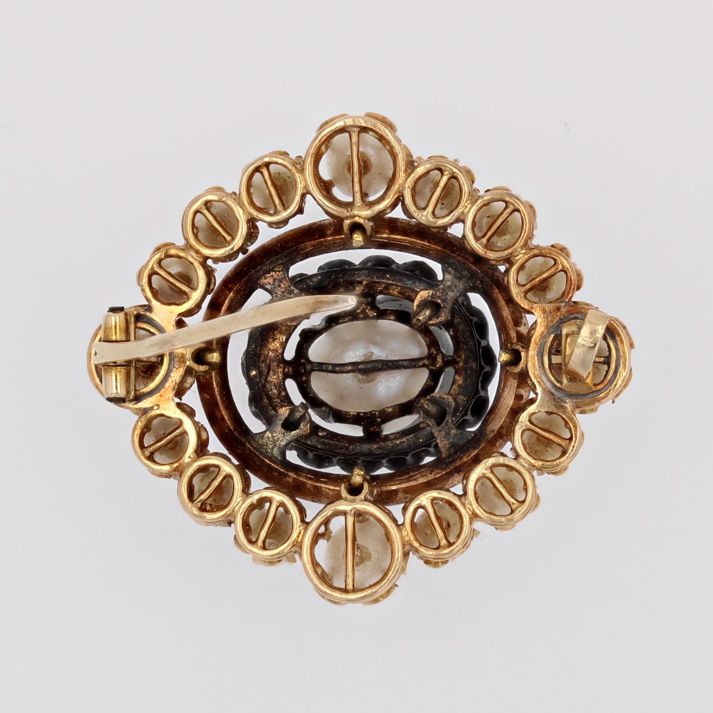 Broche Napoléon en or jaune 18 carats avec 3 diamants et perles fines en vente 7