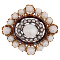 Napoleon 3 Diamonds Fine Pearls 18 Karat Yellow Gold Silver Brooch