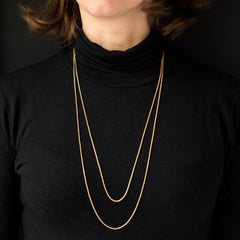 Napoleon 3 French 18 Karat Yellow Gold Column Mesh Long Chain Necklace