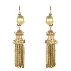 Napoleon 3 French Gold Ruby Pompom Dangle Earrings