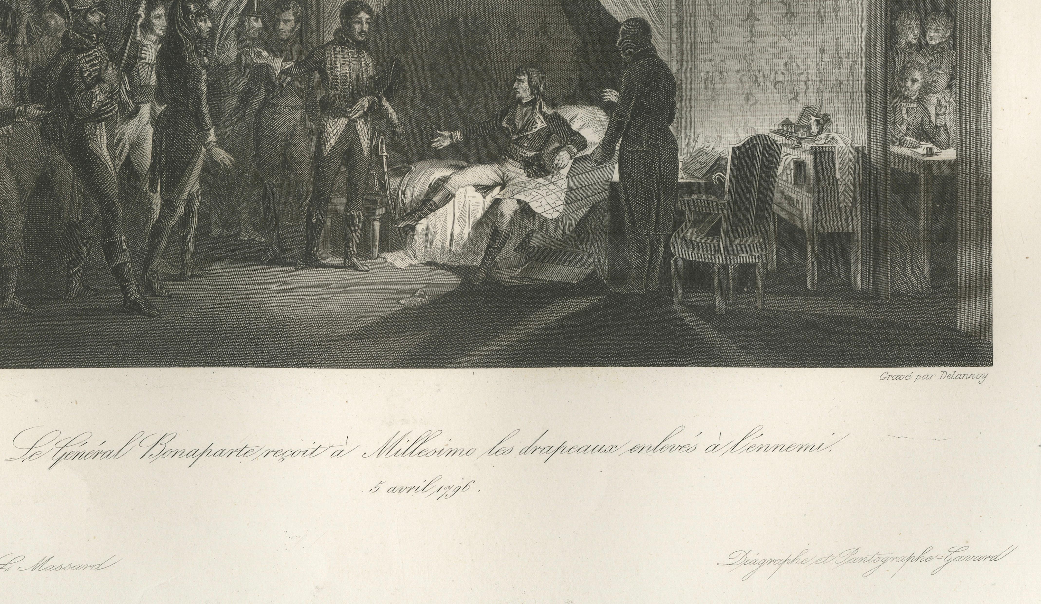 Napoleon Accepts Captured Banners in Milan – French Empire Engraving c.1840
