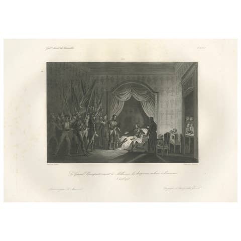 Napoleon Accepts Captured Banners in Milan – French Empire Engraving c.1840