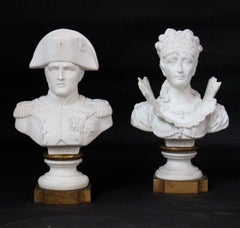 "Napoléon and Joséphine" a French 19th Century Sèvres Biscuit Pair of Busts